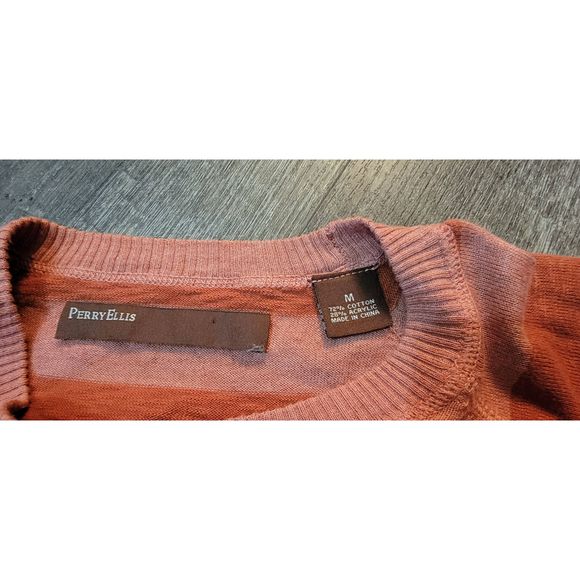 Perry Ellis Sweater Crew Neck Men's M Orange Striped Long-sleeved Super Soft Cot - Picture 6 of 10
